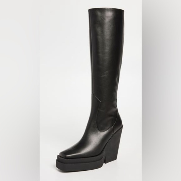 New Giaborghini Texan Knee High Western Boot Leather Stacked Platform Black 39 - Picture 2 of 16